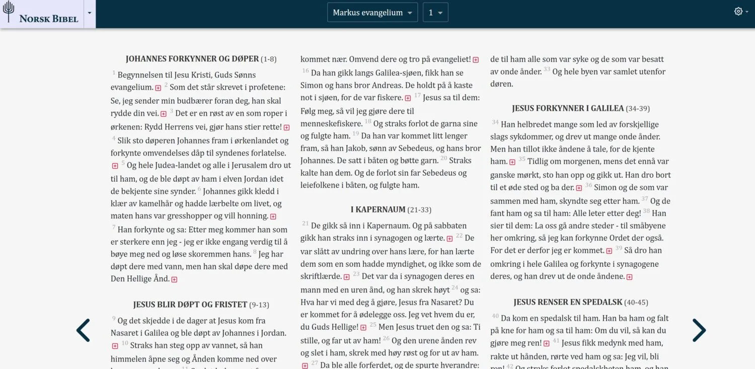 Norsk bibel nettutgave markus kap 1